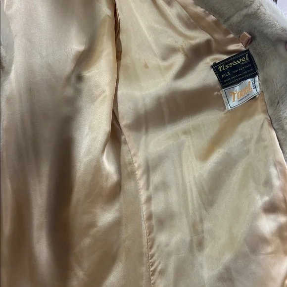 Vintage Tissavel France Coat Fur Faux Winter Cream Lined Acrylic Made in England - Picture 8 of 16